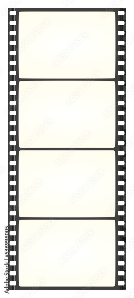 Vertical wide-angle filmstrip, film frames on transparent background