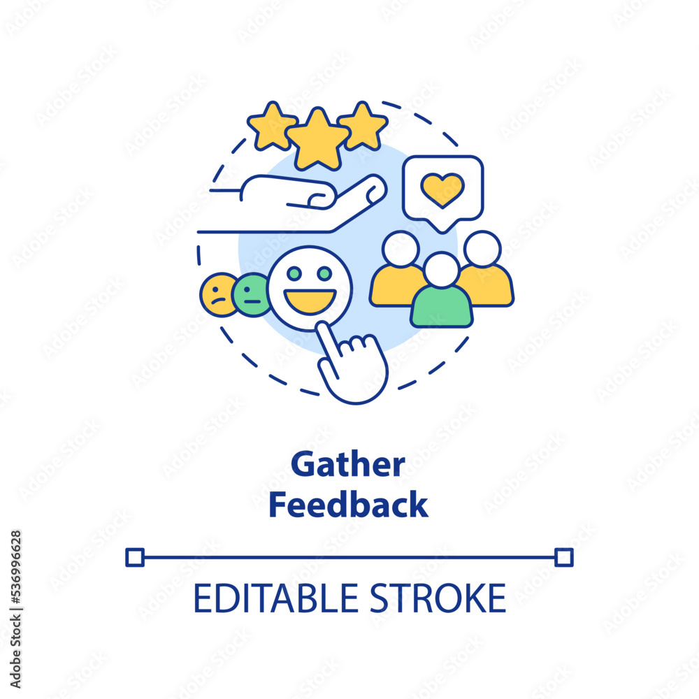 Gather feedback concept icon. Consumers experience. Way to sustain your brand abstract idea thin line illustration. Isolated outline drawing. Editable stroke. Arial, Myriad Pro-Bold fonts used Gather feedback concept icon. Consumers experience. Way to sustain your brand abstract idea thin line illustration. Isolated outline drawing. Editable stroke. Arial, Myriad Pro-Bold fonts used