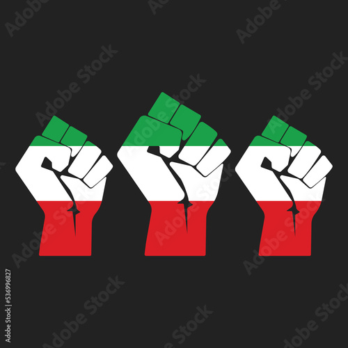 Fist with Iran flag icon isolated on black background. Raised fist symbol modern, simple, vector, icon for website design, mobile app, ui. Vector Illustration photo