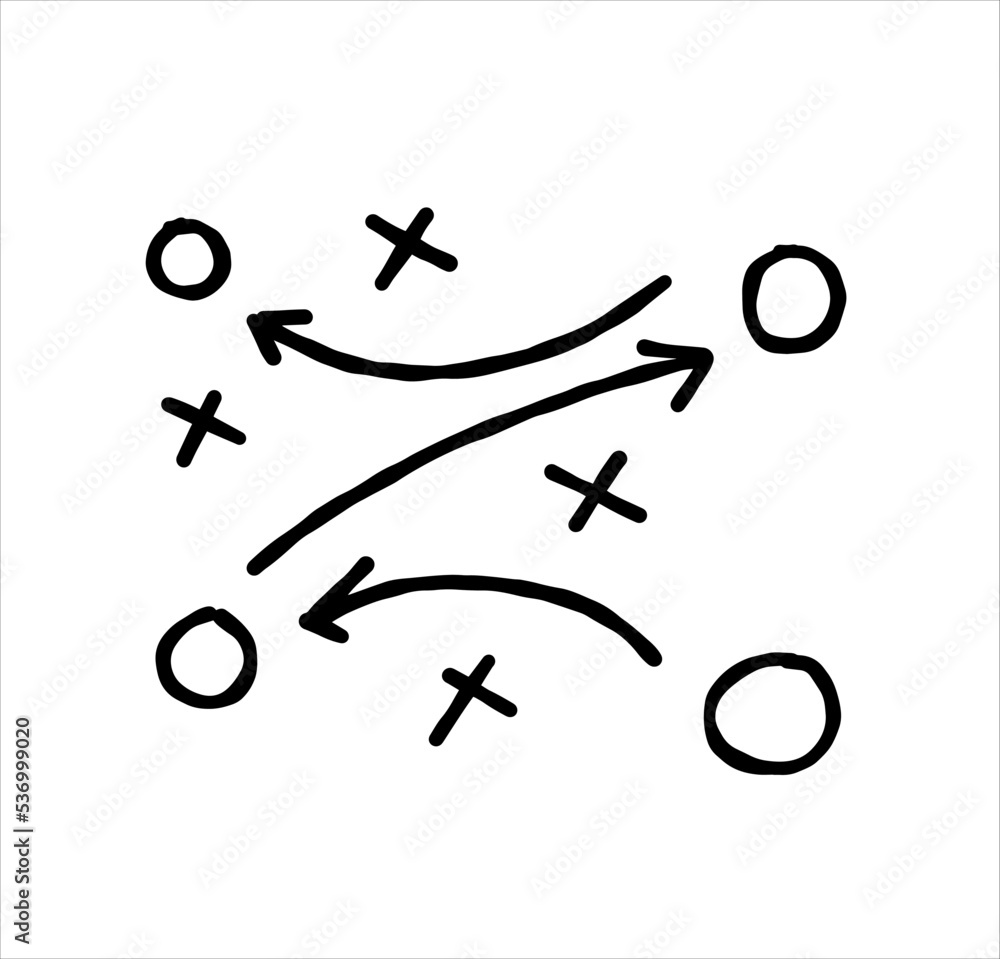 Sports tactics and strategy. Scheme of movement of team player Sports tactics and strategy. Scheme of movement of team player