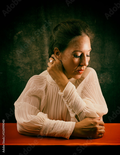 portrait of woman with pleated white blouse VII