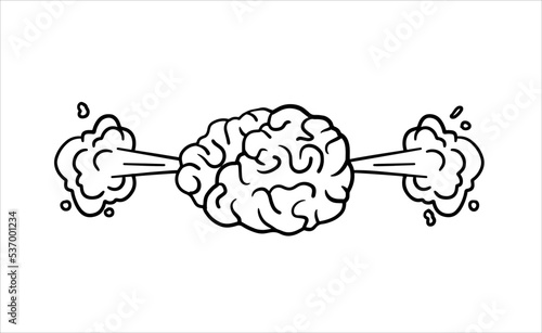 Steam from brain. Concept of hard work, fatigue and stress.