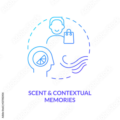 Scent and contextual memories blue gradient concept icon. Olfactory marketing in retail abstract idea thin line illustration. Boost mood. Isolated outline drawing. Myriad Pro-Bold font used