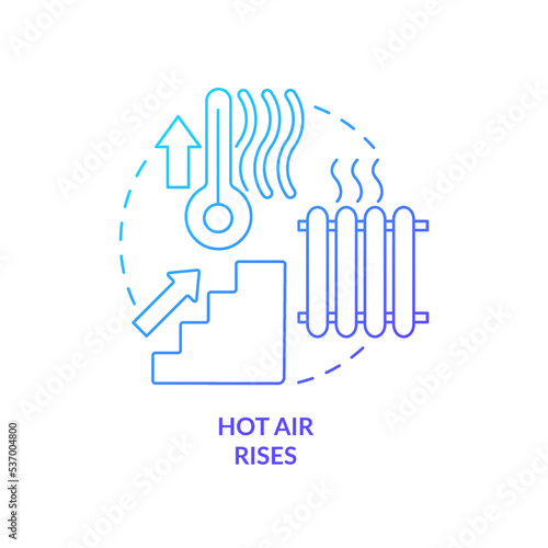 Hot air rises blue gradient concept icon. Living upstairs during winter. Stay warm. Home climate abstract idea thin line illustration. Isolated outline drawing. Myriad Pro-Bold font used
