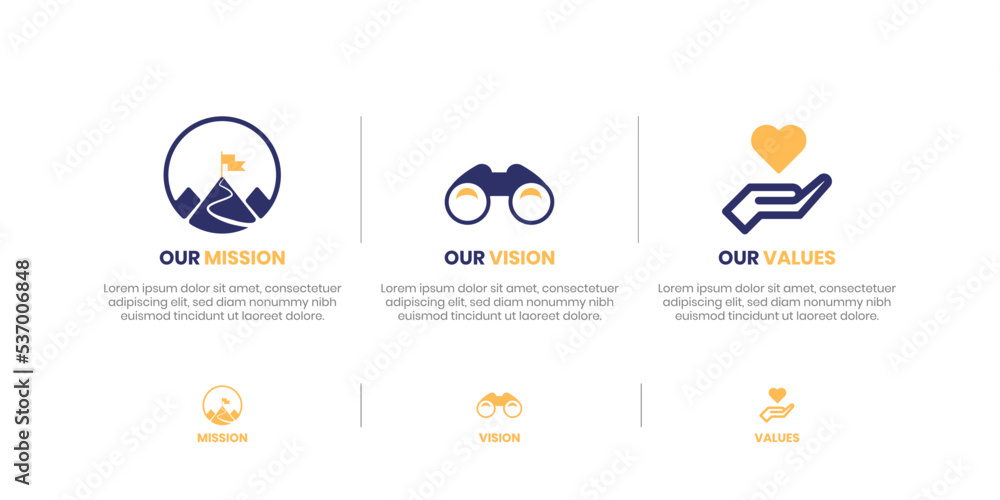 Mission Vision Values infographic Banner template. Company goal infographic design with  Modern flat icon design. vector illustration infographic icon design banner - obrazy, fototapety, plakaty 