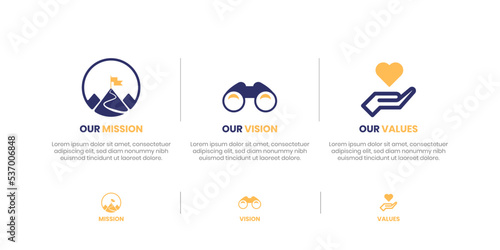 Mission Vision Values infographic Banner template. Company goal infographic design with  Modern flat icon design. vector illustration infographic icon design banner