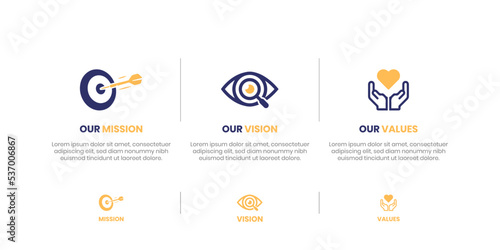 Mission Vision Values infographic Banner template. Company goal infographic design with  Modern flat icon design. vector illustration infographic icon design banner