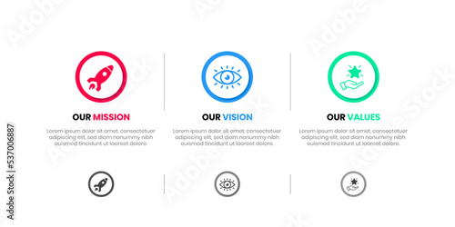 Mission Vision Values infographic Banner template. Company goal infographic design with  Modern flat icon design. vector illustration infographic icon design banner