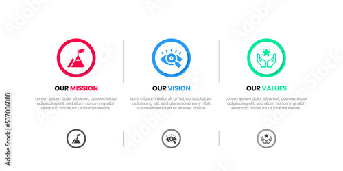 Mission Vision Values infographic Banner template. Company goal infographic design with  Modern flat icon design. vector illustration infographic icon design banner