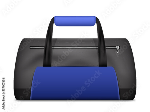 Blue sport bag for sportswear and equipment. Travel bag icon, male bag for training and fitness