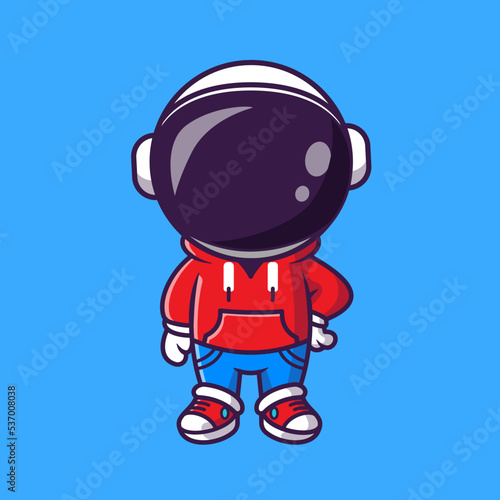 Cute Cool Astronaut With Jacket And Jeans Cartoon Vector 
Icon Illustration. Science Fashion Icon Concept Isolated 
Premium Vector. Flat Cartoon Style