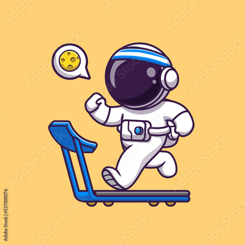 Cute Astronaut Running On Treadmill Cartoon Vector Icon 
Illustration. Science Sport Icon Concept Isolated Premium 
Vector. Flat Cartoon Style
