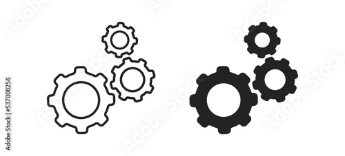 Gear icon set on white background. Icon set. Mechanism sign. Round shape.