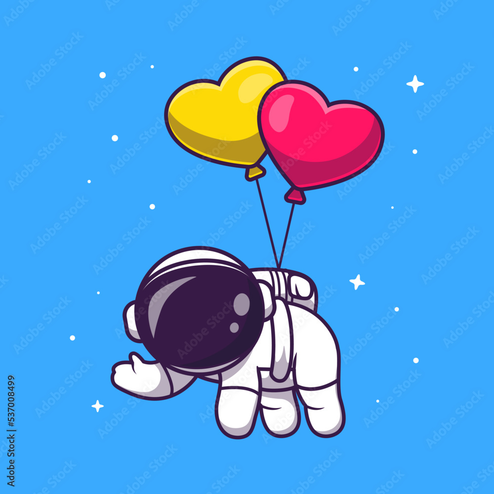 Cute Astronaut Floating With Love Balloon Cartoon Vector 
Icon Illustration. Science Technology Icon Concept Isolated 
Premium Vector. Flat Cartoon Style