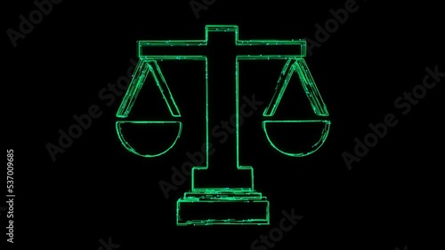 Justice Animated Icon appearing with Lines on black. Internetlaw and cyberlaw as digital legal services or online lawyer advice. Law sign Justice, law, legal, equity, judicature and public courthouse photo