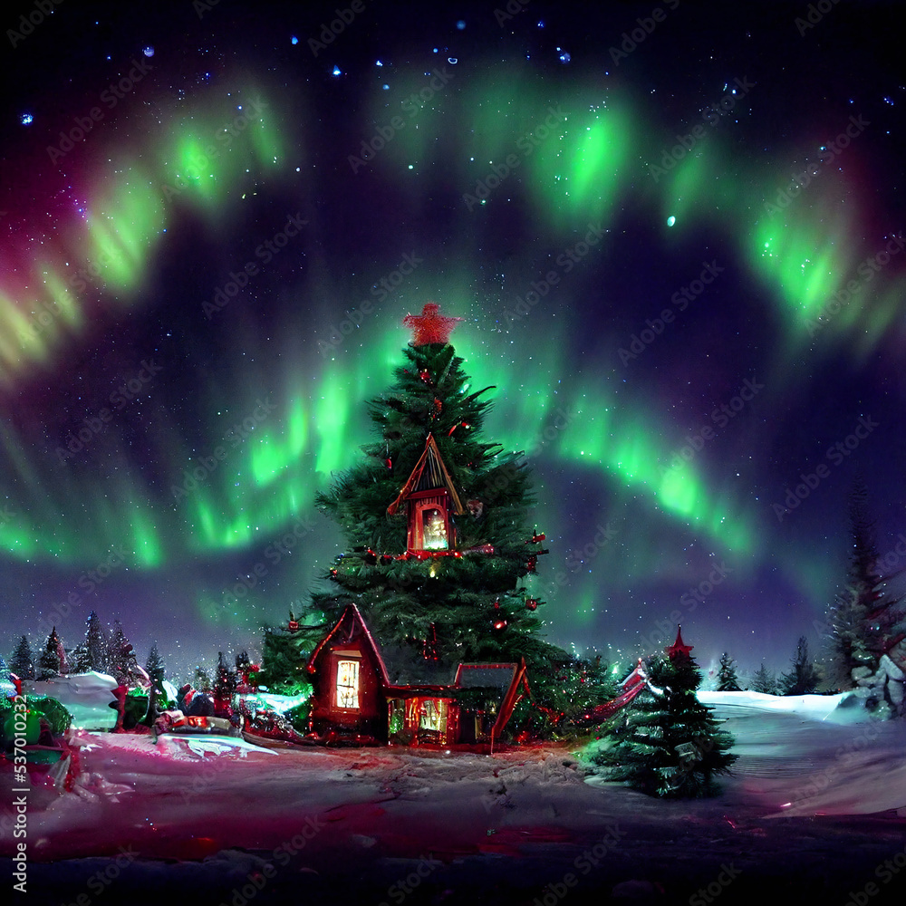 Christmas Snow and Northern Lights Christmas Snow and Northern Lights