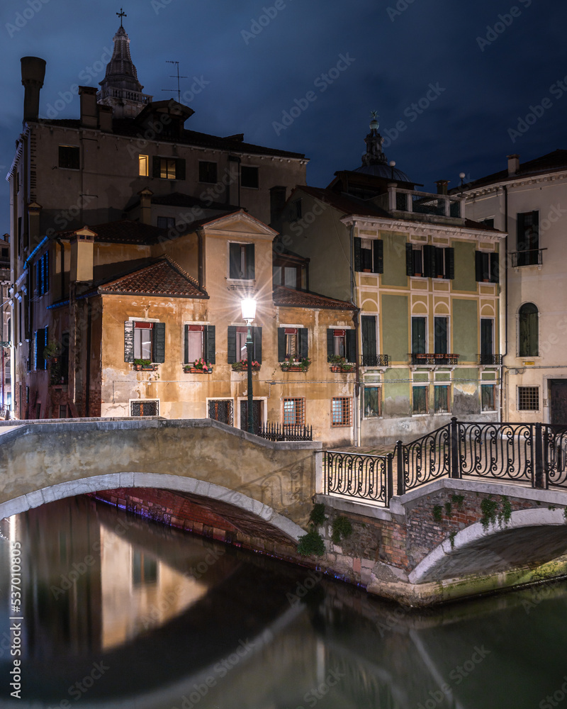 color artistic long exposure night photography in Venice, Italy