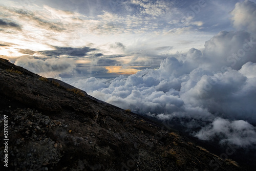Fototapeta Naklejka Na Ścianę i Meble -  Bali Volcano. Panorama of Bali from Agung volcano at 3030 m altitude at sunrise, Bali, Indonesia