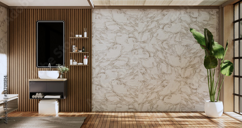 The Bath and toilet on bathroom japanese wabi sabi style .3D rendering © Interior Design