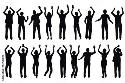 Silhouettes happy dancing people set on white background