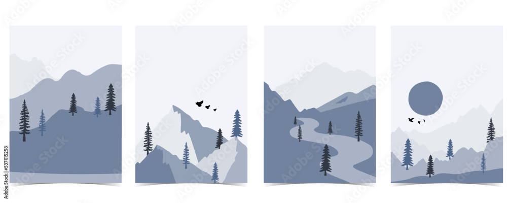 Collection of winter nature landscape background with mountain and sky