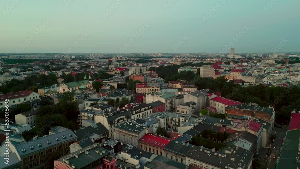 Aerial shot of European city with old architecture. Aerial shot of European city with old architecture.