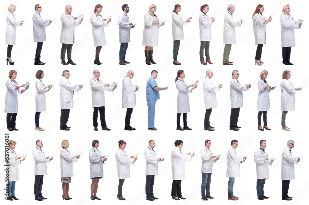 group of doctors with clipboard isolated on white group of doctors with clipboard isolated on white