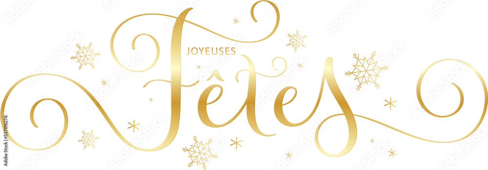 Banniere calligraphique dorée JOYEUSES FETES sur fond transparent Banniere calligraphique dorée JOYEUSES FETES sur fond transparent