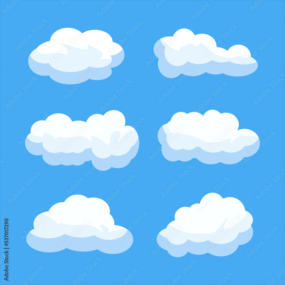 Set of cartoon clouds. Cute clouds vector on blue background. Beautiful Cloud in cartoon style. vector eps10