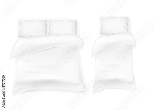 Single and double bed linen templates set, 3d vector illustration isolated.