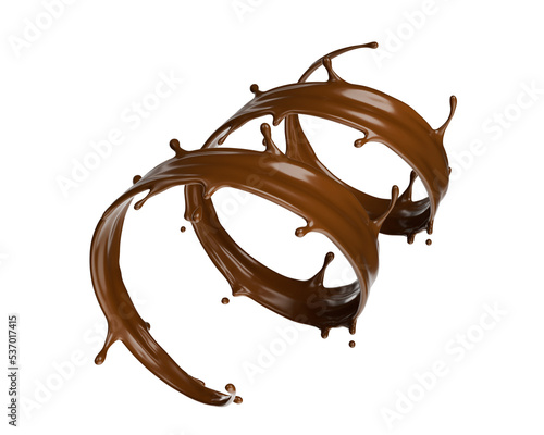 Chocolate melting splash twist shape 3d render cutout PNG translucent background