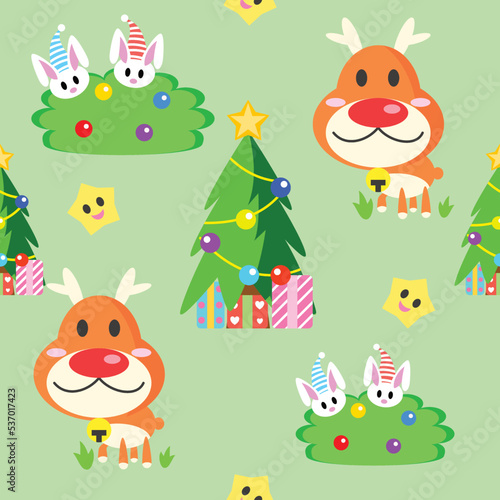Christmas seamless pattern  colorful seamless  gift  cookies  reindeer  mini stars