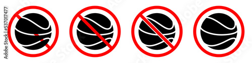 Basketball ban sign. Basketball is forbidden. Set of red prohibition signs of basketball. Vector illustration