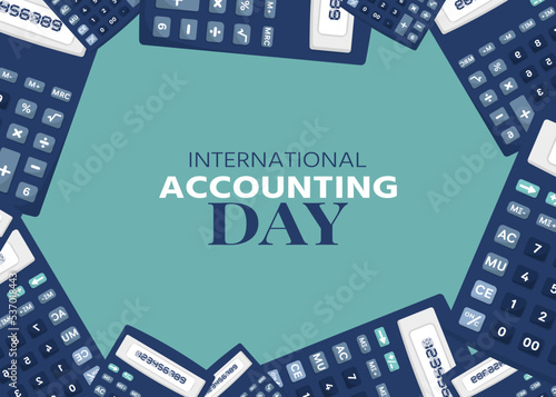 International accounting day banner. Calculator background. November 10. Holiday concept. Template for background, banner, card, poster with text inscription.