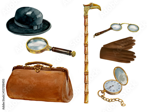 set of old objects, vintage gentleman set.
