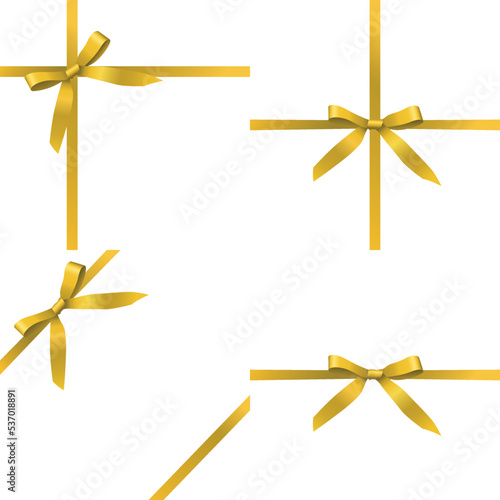 Vector set of gold gift wrapping decorative ribbons isolated on white background