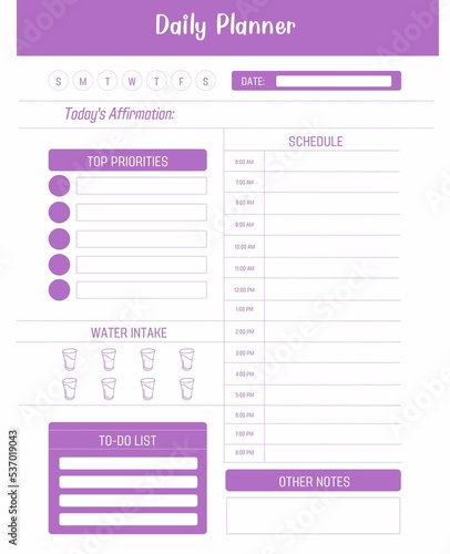 Diary. Hourly chart, minimalistic design. Purple
