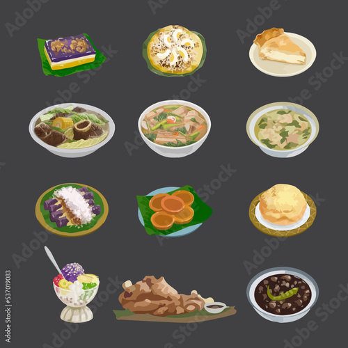 Traditional Filipino Food Watercolor Vector Illustration.
