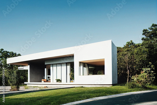 Simple, modern and elegant house exterior design concept. 3D rendering © ardanz