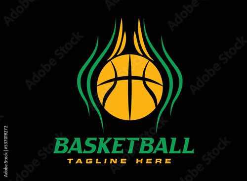 badge fire basketball vector icon logo design with black background
