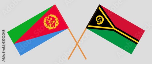 Crossed flags of Eritrea and Vanuatu. Official colors. Correct proportion