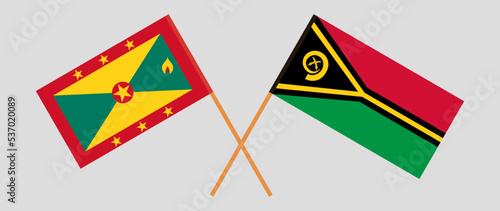 Crossed flags of Grenada and Vanuatu. Official colors. Correct proportion