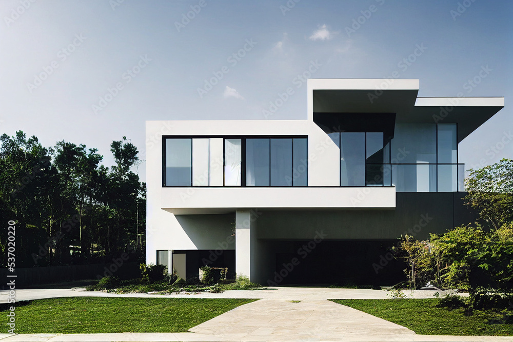 Modern and futuristic house exterior design concept. 3D rendering Modern and futuristic house exterior design concept. 3D rendering