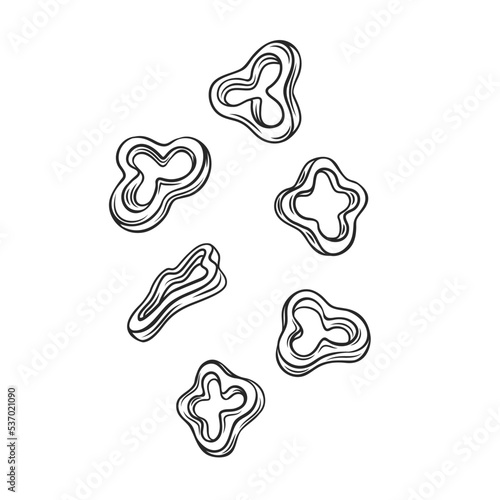 Outline flying cut fresh bell pepper vector illustration.