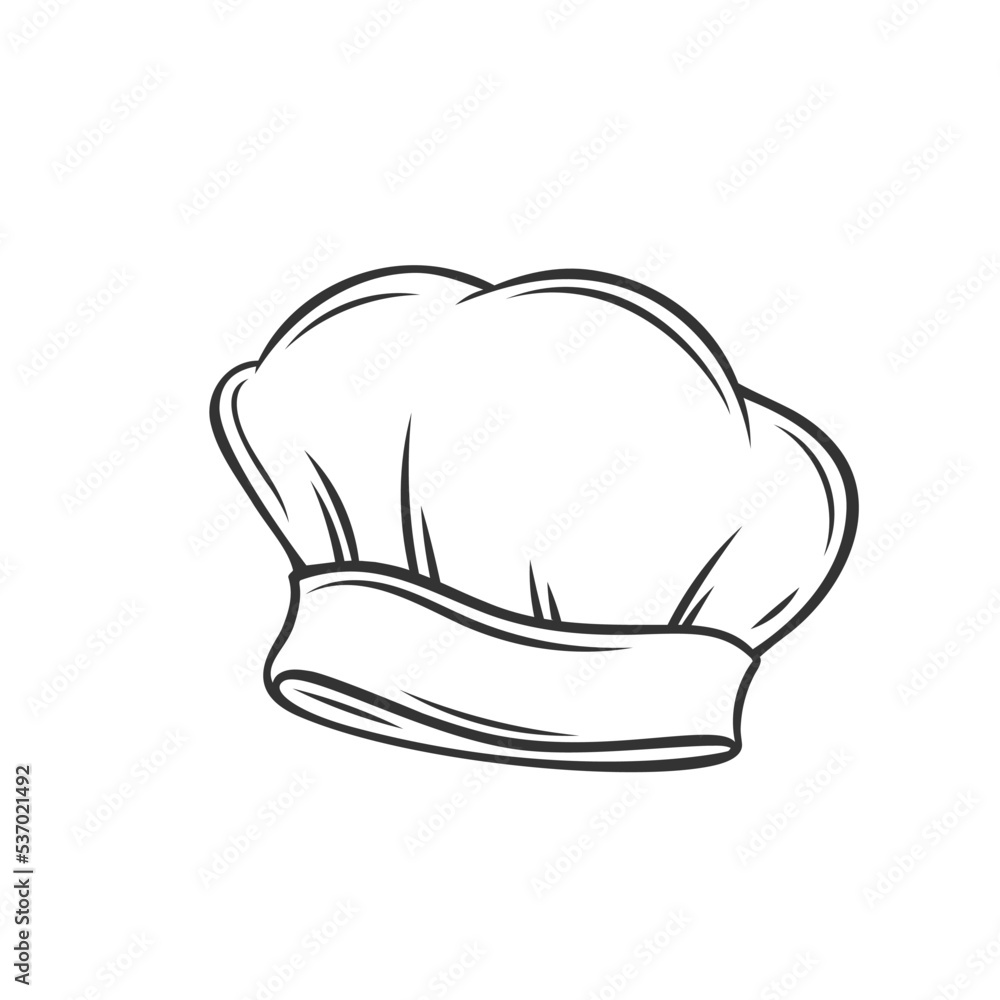Chefs hat outline icon vector illustration. Line cap of professional cafe chef, restaurant cooker or baker cooking gourmet food, hand drawn bakery, culinary and catering service sketch symbol Chefs hat outline icon vector illustration. Line cap of professional cafe chef, restaurant cooker or baker cooking gourmet food, hand drawn bakery, culinary and catering service sketch symbol
