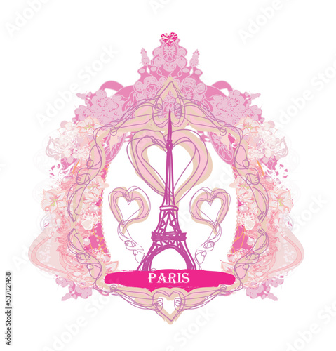 Eiffel tower artistic card, decorative floral banner