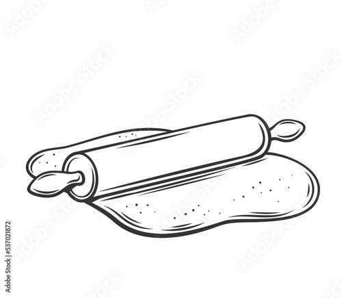 Rolling pin outline icon vector illustration. Line bakers roller kitchen tool to roll round piece of dough and bake cookie, pie or pizza in bakery, cookware and kitchenware for food preparation