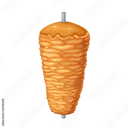 Doner kebab for shawarma vector illustration. Cartoon isolated chicken meat roll to grill on skewer in restaurant or Turkish street food cafe, tasty shawerma fastfood in Turkey or arab cuisine