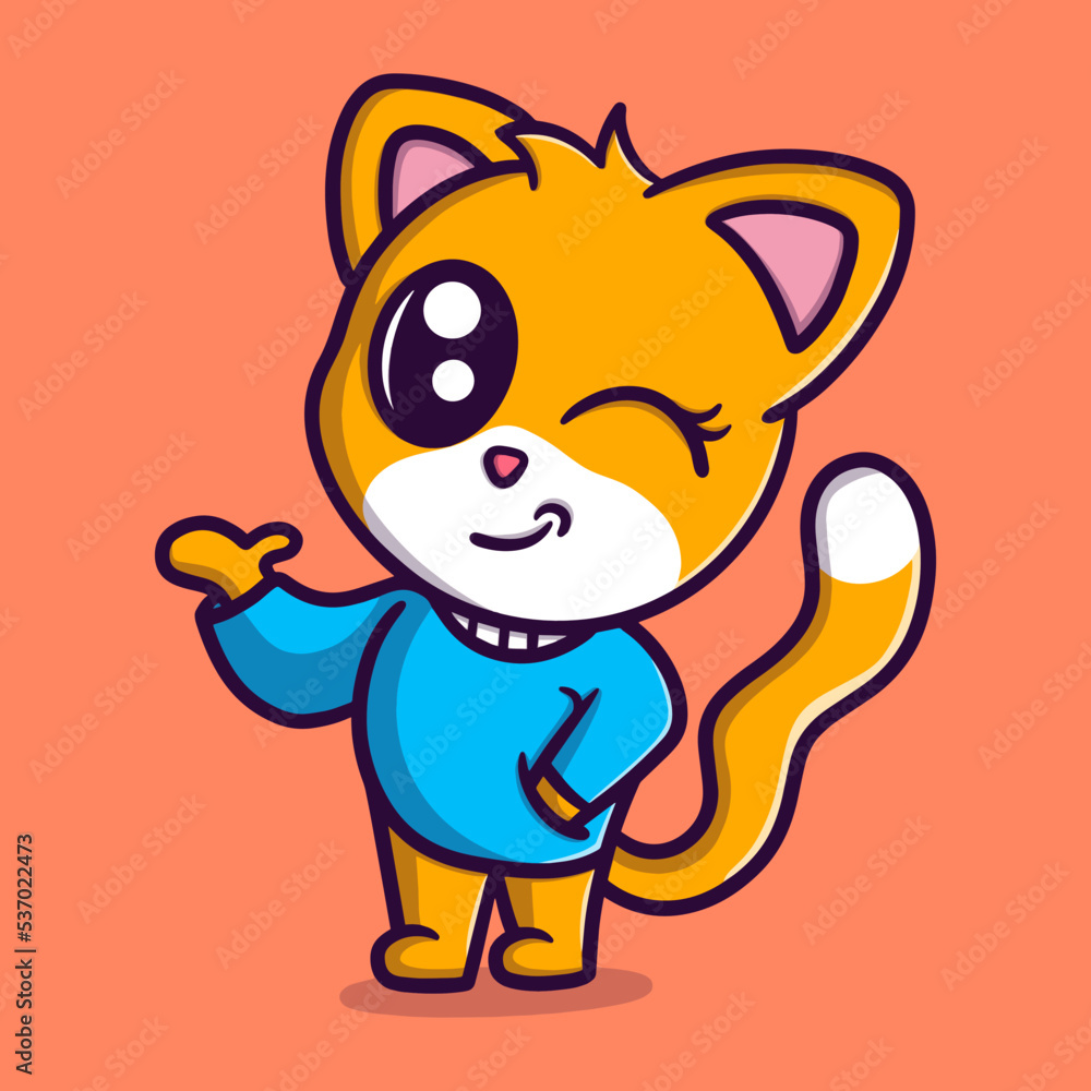 Fototapeta premium Cute cat with sweeter cartoon vector icon illustration 