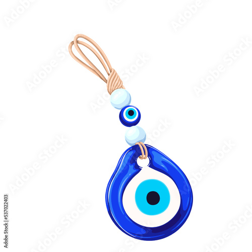 Turkish circle amulet with blue pattern vector illustration. Cartoon isolated protection from evil envy eye, round glass decor with beads for good luck from Turkey, decorative traditional symbol